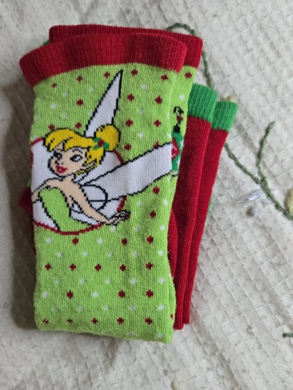 Tinker Bell Holiday Socks - Green & Red